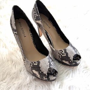 Via Spiga Snakeskin Peep Toe Heels - Black and Gray Size 10
